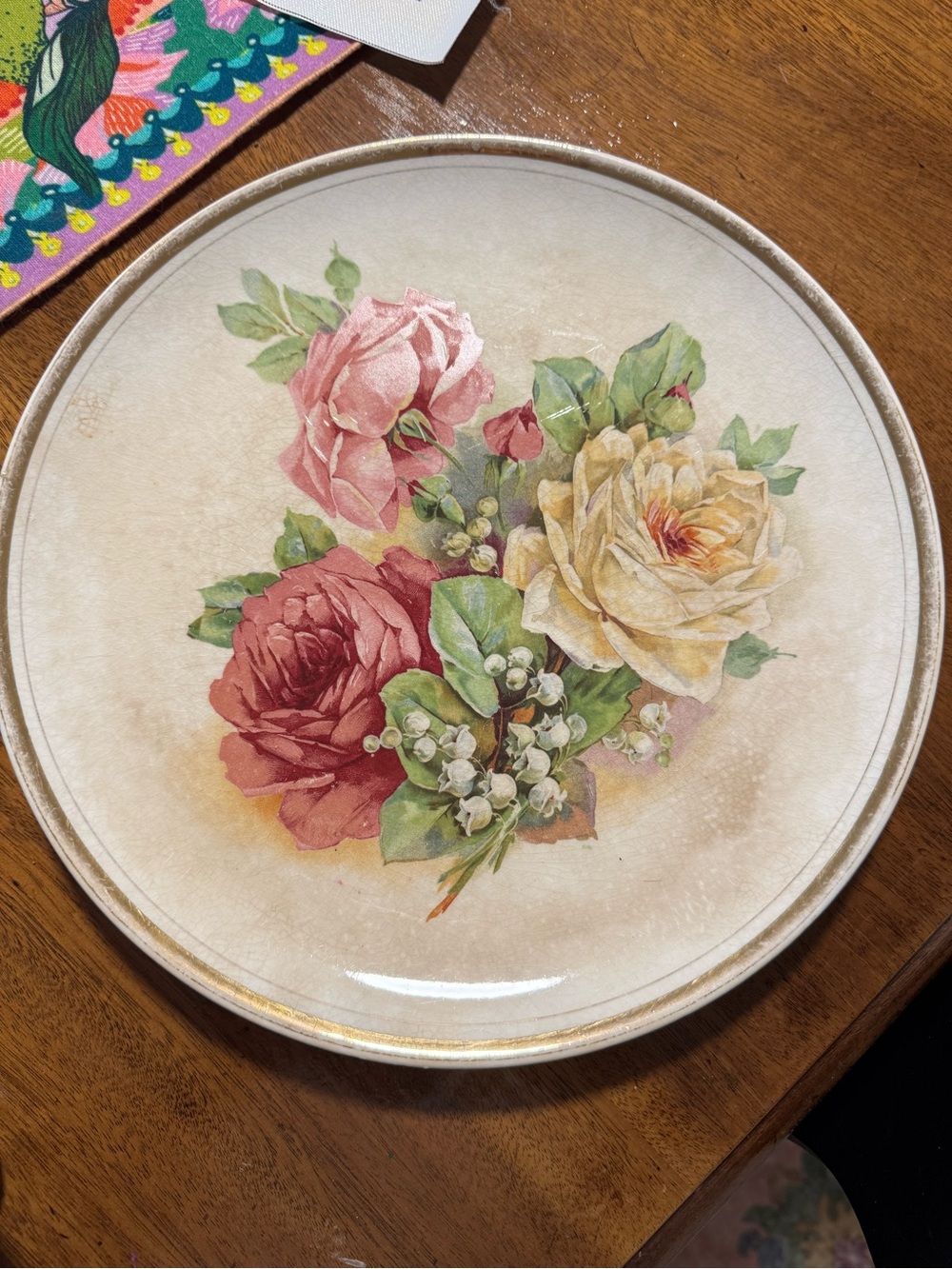 Vintage Dresden Porcelain Three Roses Plate